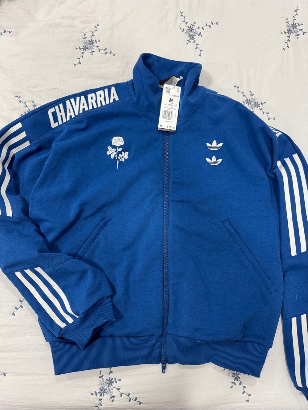 adidas Originals Blue Track Jacket with White Stripes & Embroidery